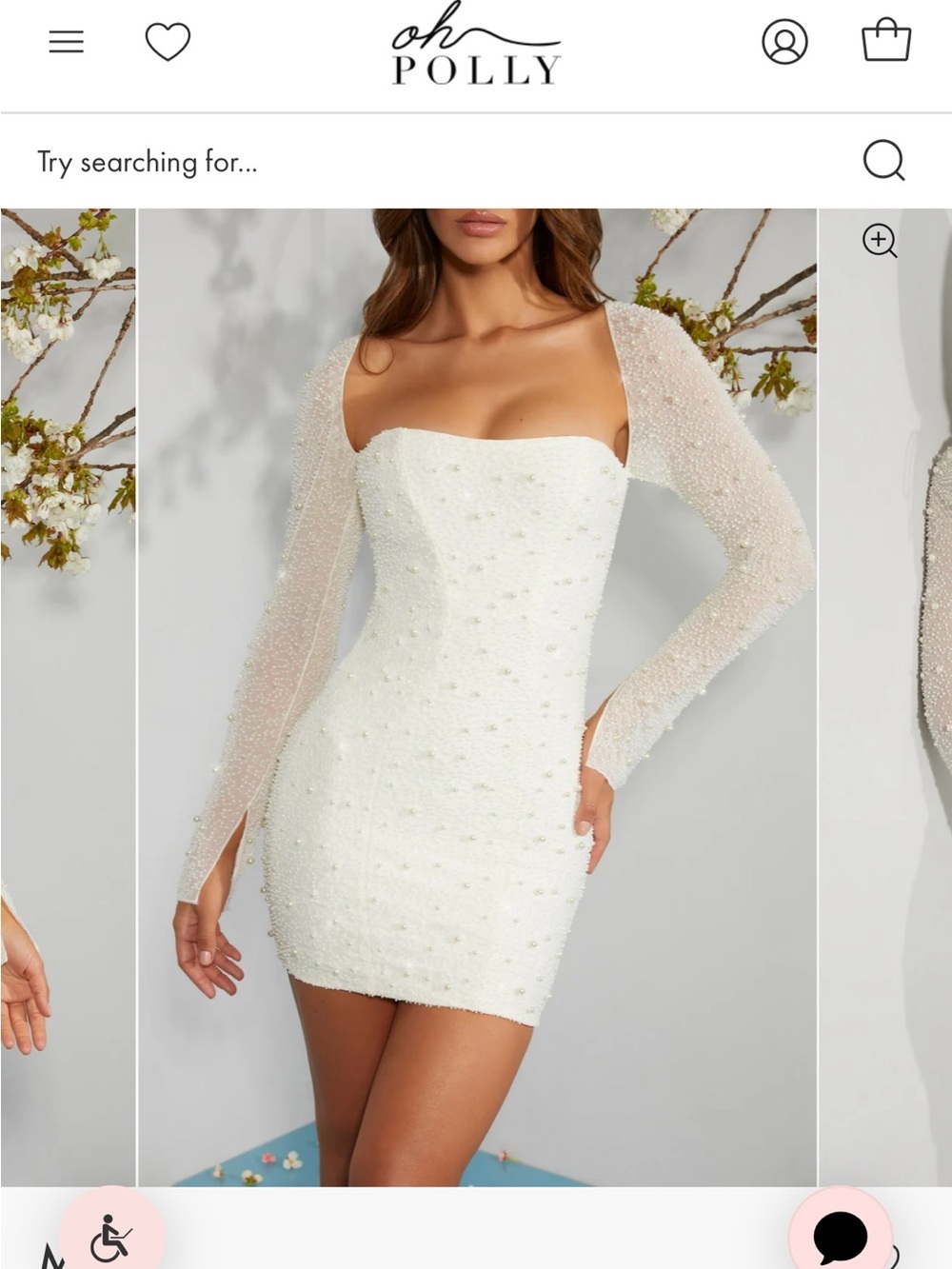 Oh Polly Milani White Pearl-Embellished Strapless Mini Dress